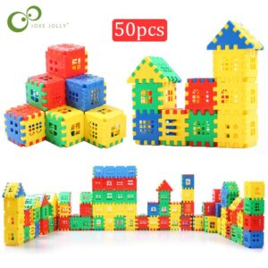 50 pçs/lote blocos de construção do bebê paraíso casa ortografia quebra-cabeça blocos cidade diy modelo criativo figuras educativos crianças brinquedos