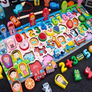 QWZ-Montessori Brinquedos Educativos de Matemática de Madeira para Crianças, Crianças Busy Board, Count Shape, Cores, Jogo, Pesca, Quebra-cabeça, Aprendizagem, Presentes